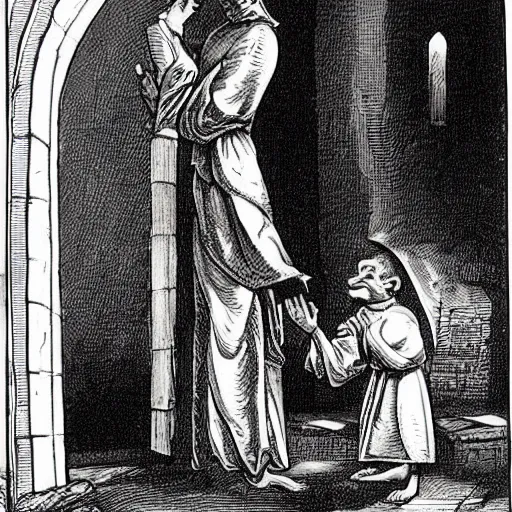 Prompt: catholic priest baptizing a scary goblin in a church