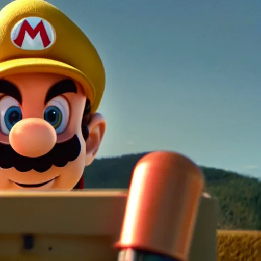 Prompt: Mario taking a hit in an A24 film aesthetic