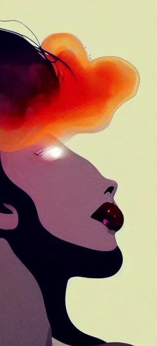 Image similar to lots of swirling, dreamy, thick smoke exhaled from a pretty young woman's open mouth, smoke drifting all around, by conrad roset, dramatic digital art, trending on artstation