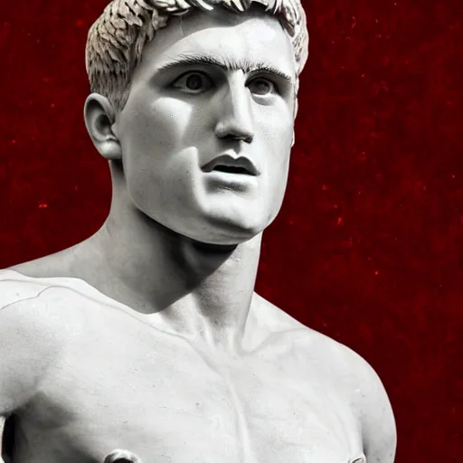 Prompt: a realistic detailed photo of boxer jake paul as a marble statue, blank stare, mouth agape