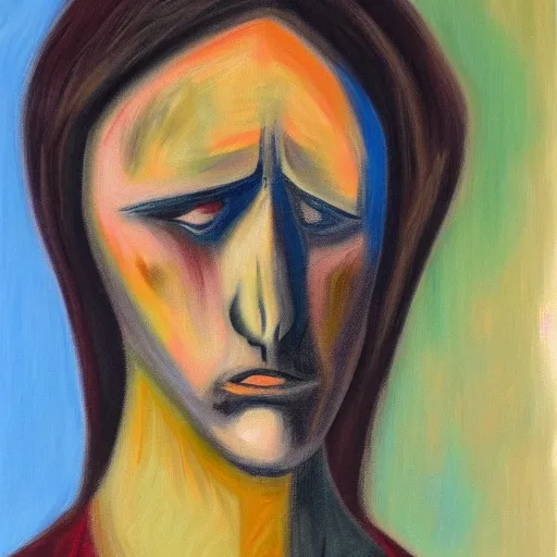 Prompt: sadness personified, a character study, oil on canvas, german expressionism