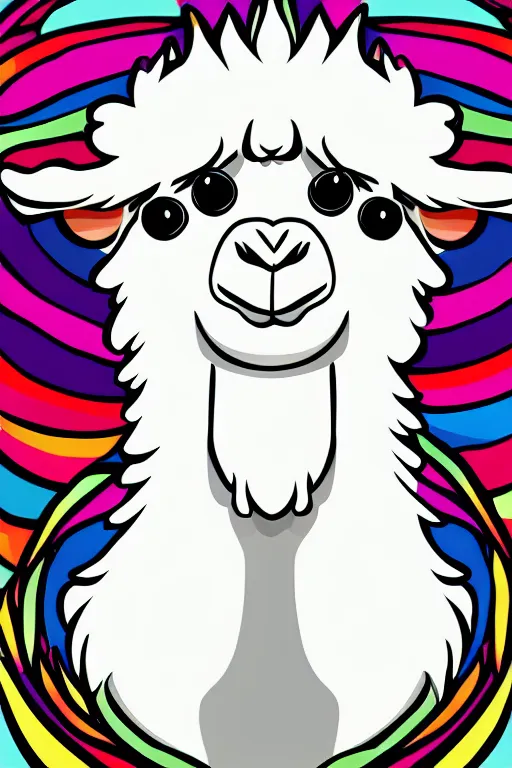 Image similar to Portrait of cute llama, sticker, andromorphic, colorful, illustration, highly detailed, simple, smooth and clean vector curves, no jagged lines, vector art, smooth