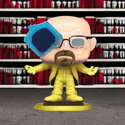 Image similar to Walter white funko pop about to be crushed by hydraulic press