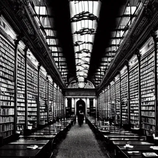 Prompt: old library, liminal, dimly lit, surreal, sprawling,