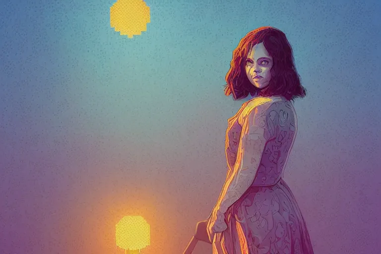 Prompt: christina ricci under the dark sun, beautiful detailed pixelart by albertov, intricate details, beautiful, dithered gradients, volumetric lighting, cgsociety, artstation, 2. 5 d illustration, dan mumford