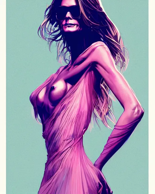 Prompt: heidi klum wearing fashionable halftone dress, volumetric lighting, conrad roset, jesper ejsing, artgerm, artstation, halo of light