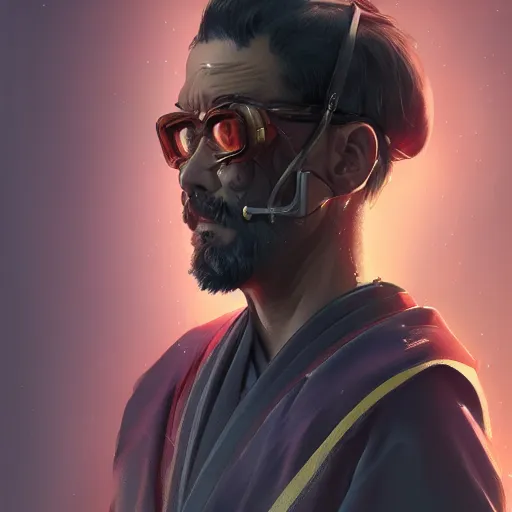 Image similar to a portrait of an ( elder cyberpunk samurai ), sharp focus, detailed, artstation, concept art, 3 d + digital art, wlop style