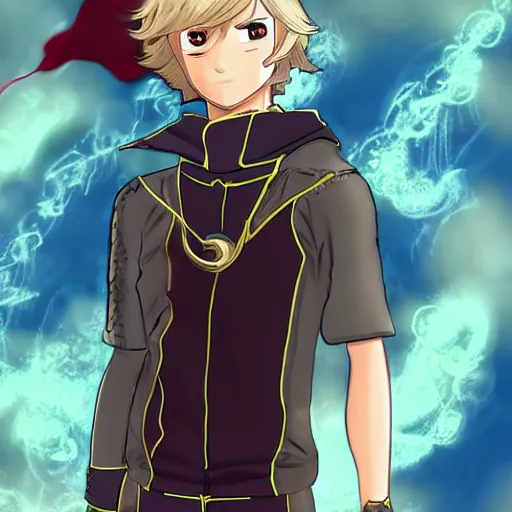 Image similar to young blonde boy fantasy thief, farseer trilogy style, anime style