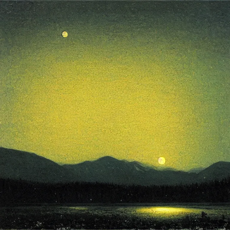 Prompt: new hampshire, mountains, winter, night, moon light, luminous, arkhip kuindzhi, glaze oil painting