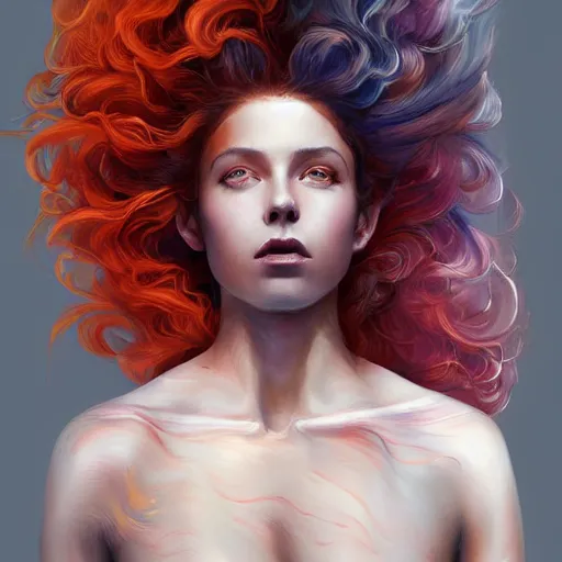 Image similar to a painting of a woman who made of curly and transparent feathers cloud with red edges is holding a sword, a digital painting by charlie bowater, made of curly and transparent feathers and cloud, metaphysical painting, speedpainting, digital painting, holographic undertones, highly saturated colors, 4 k, digital art, concept art, trending on artstation