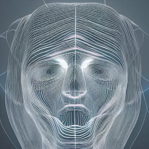 Image similar to three dimensional portrait of a woman inspired by data - driven art, generative, coding, particle waves, spirals