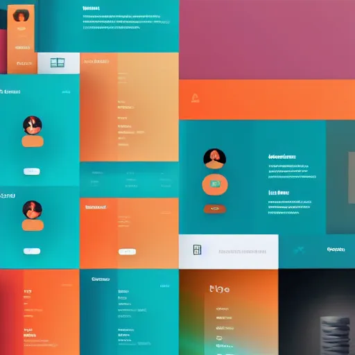 Image similar to modern UI/UX icons for an artistic website, teal and orange colour palette, layout design, template sheet