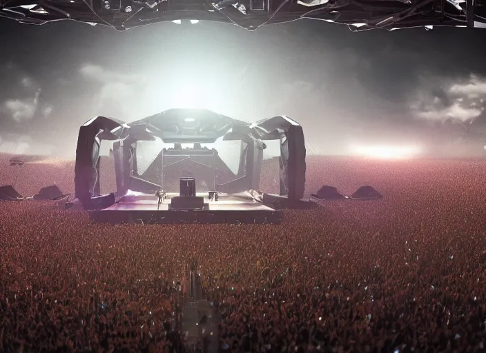 Image similar to ultra realistic, mainstage design of harder styles music festival in 2 0 5 0, futuristic, brutalism, octane render, sharp focus cinematic lighting, dramatic perspective, highly detailed, 4 k, 8 k