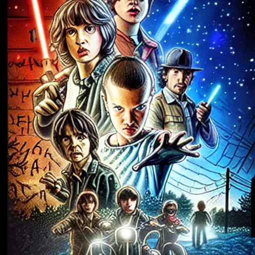 Prompt: stranger things but its star wars poster from the 1 9 8 0 s