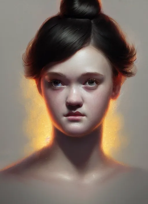 Prompt: portrait of teenage shannon purser, narrow face, black hair, half updo hairstyle, intricate, elegant, glowing lights, highly detailed, digital painting, artstation, concept art, smooth, sharp focus, illustration, art by wlop, mars ravelo and greg rutkowski