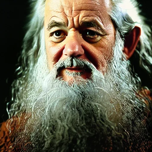 Image similar to closeup portrait of bill murray as gandalf in lord of the rings, film still, promotional shot