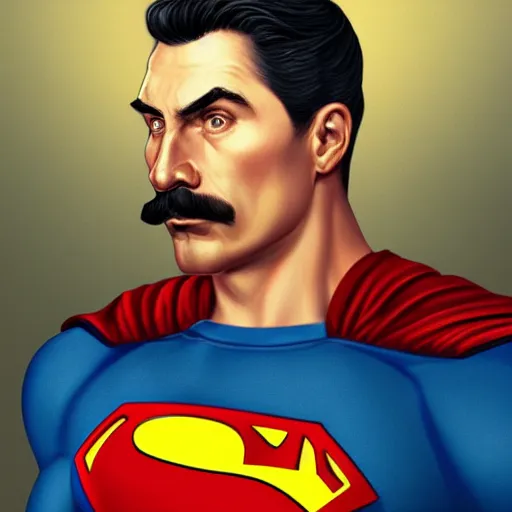 Image similar to joseph stalin as superman , digital art by Mandy Jurgens and Irina French and Heraldo Ortega , hyperdetailed, artstation, cgsociety