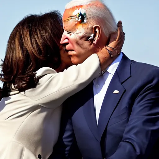 Image similar to Joe Biden going in for a kiss with Kamala Harris, Joe Biden kissing Kamala, 8k , professional photography