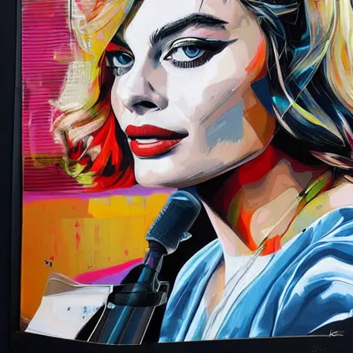 Image similar to portrait of margot robbie, artwork by sandra chevrier