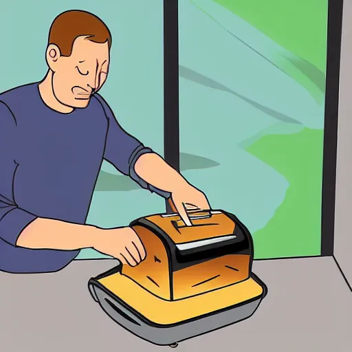 Image similar to a wikihow illustration of a man putting a fork in a toaster