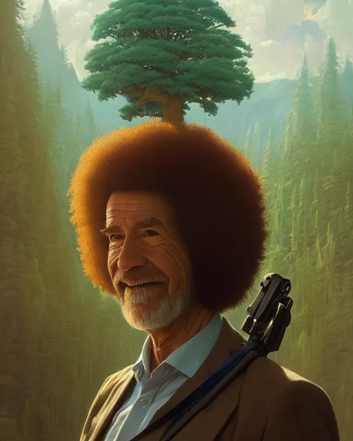 Prompt: highly detailed surreal vfx portrait of a sacred bob ross, stephen bliss, unreal engine, greg rutkowski, loish, rhads, beeple, makoto shinkai and lois van baarle, ilya kuvshinov, rossdraws, tom bagshaw, alphonse mucha, global illumination, detailed and intricate environment