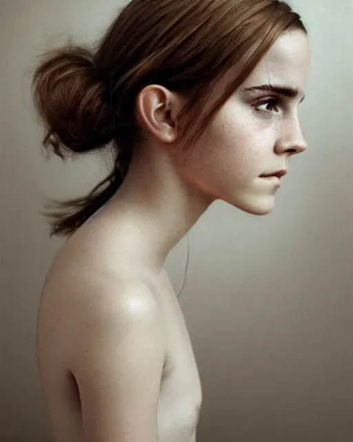 Image similar to emma watson portrait, soft diffused light, bjork aesthetic, translucent, by rineke dijkstra, intricate details, highly detailed, masterpiece,