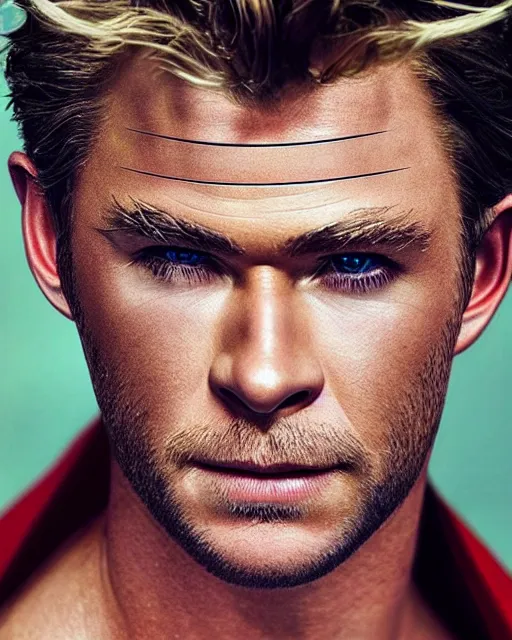 Image similar to Chris Hemsworth dressed as Wonder Woman, Vogue cover photo, realistic face, detailed face, highly detailed, professional photo