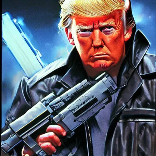 Image similar to trump as terminator, movie poster, digital art, high - detailed, 4 k, artstation, hyper - realistic, by drew struzan