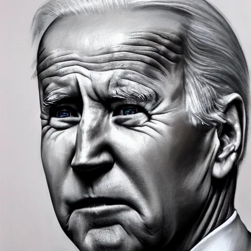 Image similar to Highly detailed close-up painting of President Joe Biden’s face, slight smirk, single tear rolling down his cheek, oil on canvas, painting by Chuck Close, based on photography by Steve McCurry, backlit