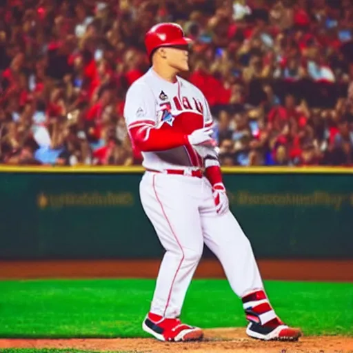 Image similar to “a realistic detailed photo of a guy who is named Mike Trout, hypnotized, baseball player”