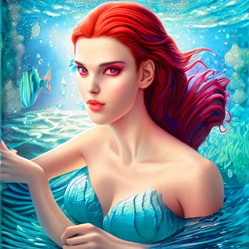 Prompt: lofi underwater mermaid portrait of amouranth, Pixar style, by Tristan Eaton Stanley Artgerm and Tom Bagshaw.