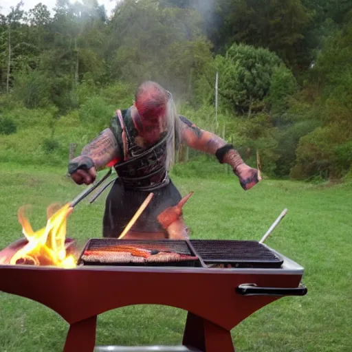 Prompt: coban the barbecue doing barbarian