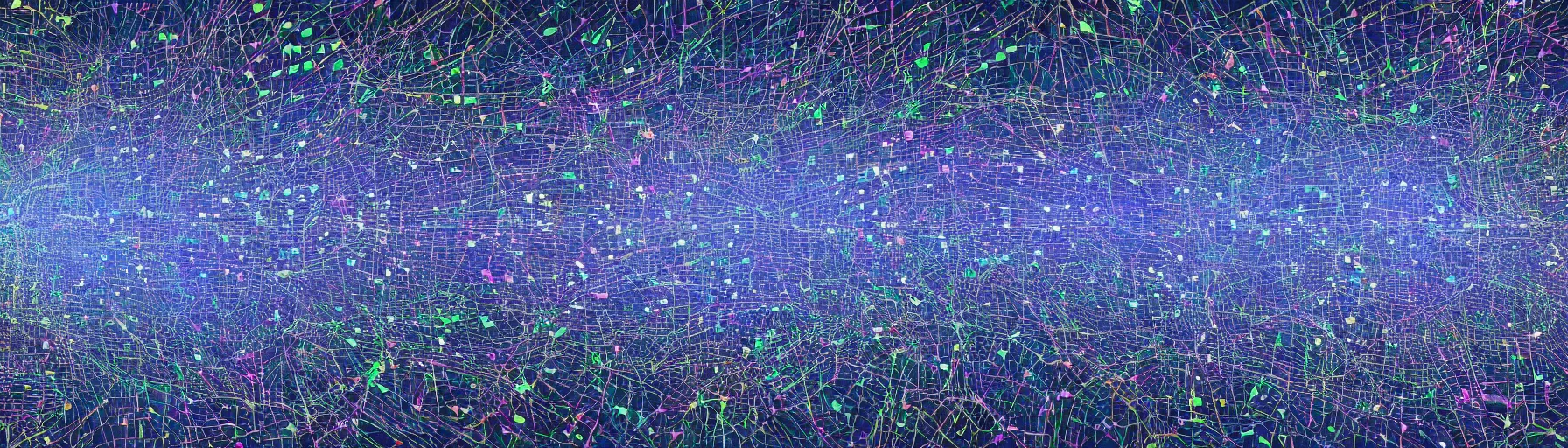 Prompt: high-resolution abstract data art in the shape of a city skyline, clusters and constellations of fragmented connections in the pattern of an audio waveform, digital art, unreal engine, 4k