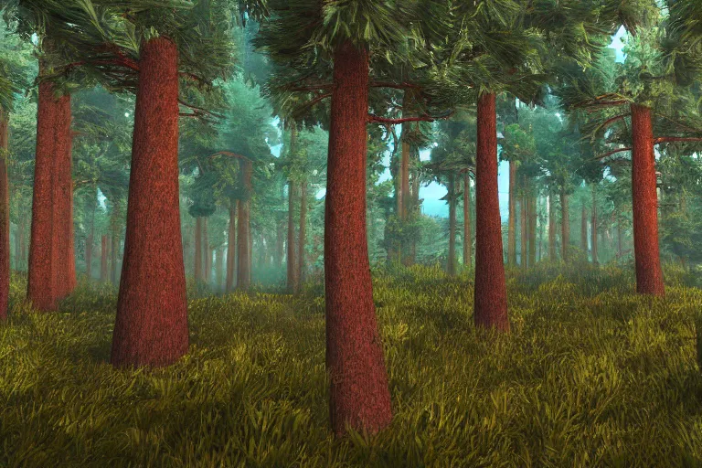 Image similar to A boreal forest, rendered in the candy engine