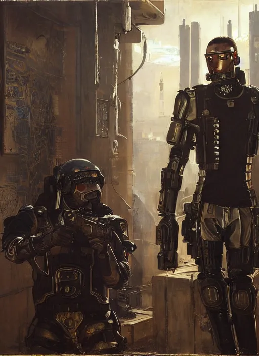 Image similar to Hector. cyberpunk Riot police wearing a military vest and military cyberpunk armor (cyberpunk 2077). Iranian orientalist portrait by john william waterhouse and Edwin Longsden Long and Theodore Ralli and Nasreddine Dinet, oil on canvas. Cinematic, hyper realism, realistic proportions, dramatic lighting, high detail 4k