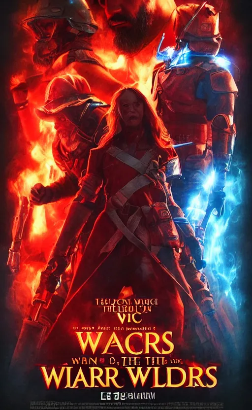 Prompt: a mind - blowing, epic movie poster, depicting a war between red and blue wizards, cinematic