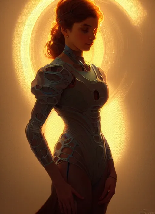 Image similar to full body portrait of girl, chemisty, sci - fi, glowing lights!! intricate, elegant, highly detailed, digital painting, artstation, concept art, smooth, sharp focus, illustration, art by artgerm and greg rutkowski and alphonse mucha, 8 k