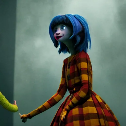 Image similar to natalia dyer as coraline, movie still, 8 k