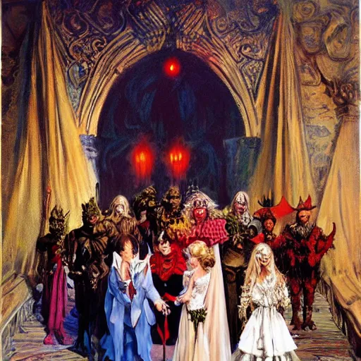 Image similar to A goblin king gets married, painting by Frank Frazetta, detailed, 4k