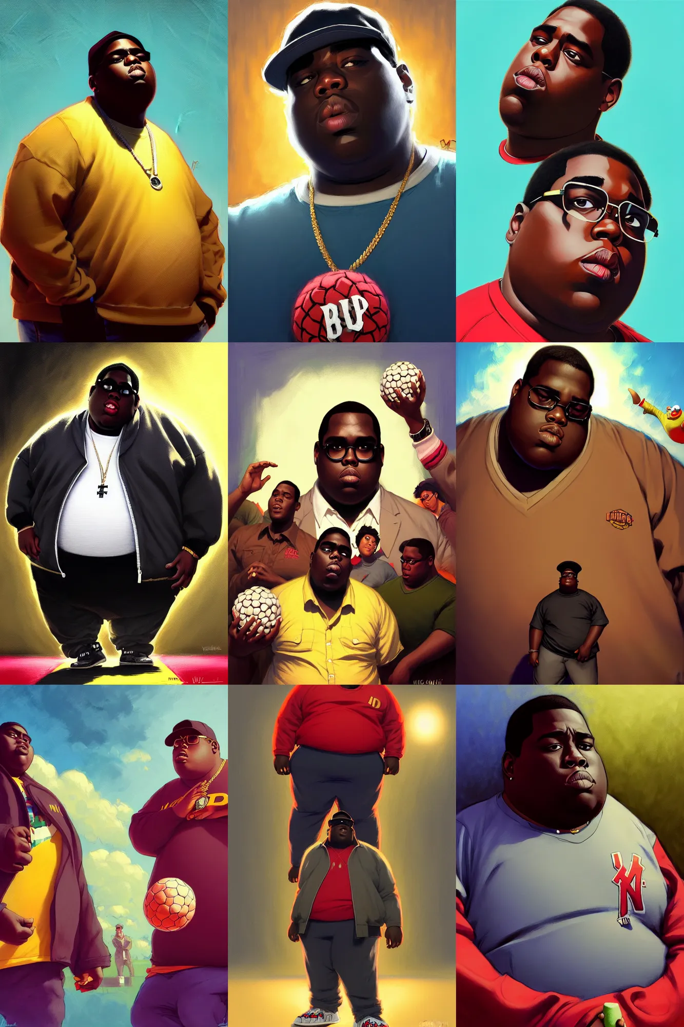 Prompt: the notorious b. i. g. as hacky sack, animation pixar style, shaded lighting poster by magali villeneuve, artgerm, jeremy lipkin and michael garmash, rob rey and kentaro miura style, trending on art station