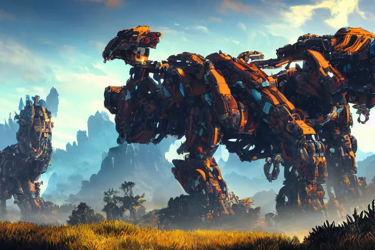 Image similar to slitherfang machine mecha animal beast robot of horizon forbidden west horizon zero dawn bioluminiscence global illumination ray tracing hdr fanart arstation by sung choi and eric pfeiffer and gabriel garza and casper konefal