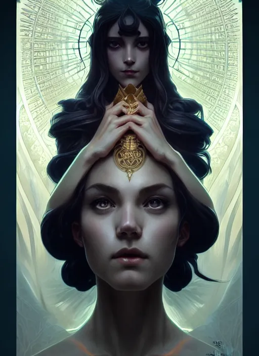 Image similar to symmetry!! portrait of pandora, dark fantasy, intricate, elegant, highly detailed, my rendition, digital painting, artstation, concept art, smooth, sharp focus, illustration, art by artgerm and greg rutkowski and alphonse mucha and huang guangjian and android jones and sachin teng