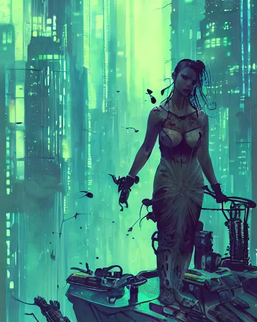 Image similar to altered carbon, detailed portrait young gangster girl cyberpunk futuristic ( ( neon ) ) tattoes, styled hair reflective gauzy fine - spun film jacket, decorated traditional ornaments by carl spitzweg ismail inceoglu dragan bibin hans thoma greg rutkowski alexandros pyromallis nekro illustrated perfect face, fine details, realistic shaded, fine - face, pretty face