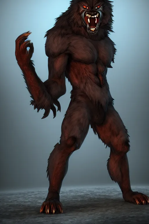 Image similar to werewolf, full body render, trending on artstation, high resolution