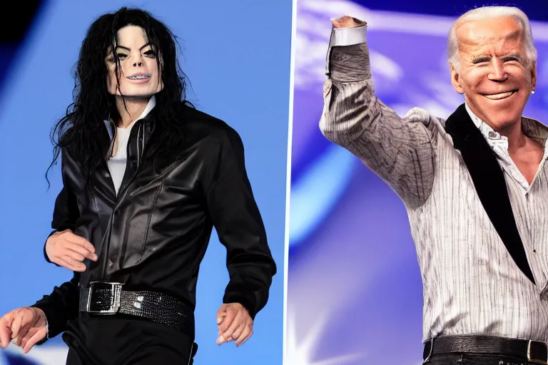 Image similar to michael jackson throws a punch at joe biden, chaotic and realistic