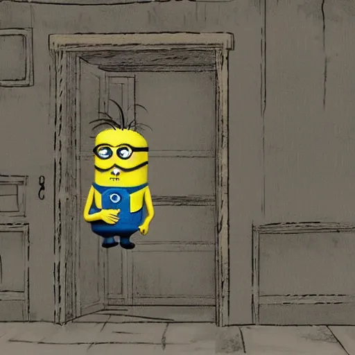 Image similar to backrooms creepypasta, minion