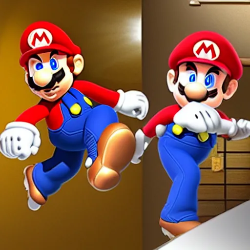 Prompt: mario trying to escape a room filling with smoke