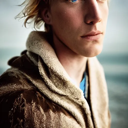 Image similar to color portrait of a beautiful blue eyed blond white male model By Emmanuel Lubezki