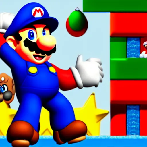 Prompt: super mario pointing a gun at the world