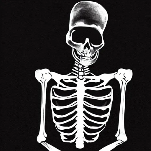 Prompt: skeleton smoking, black background, noir style